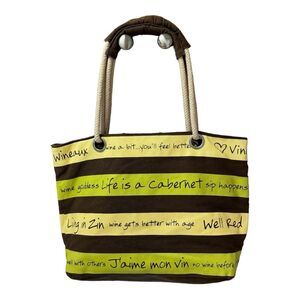 Chris's Stuff  Wine Theme Striped Canvas Tote Bag